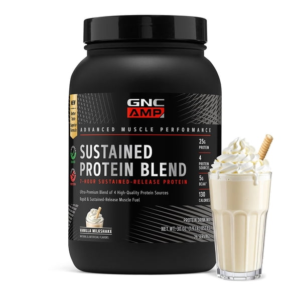 GNC AMP Sustained Vanilla Milkshake, 26 Servings, 30 oz (Pack of 1)