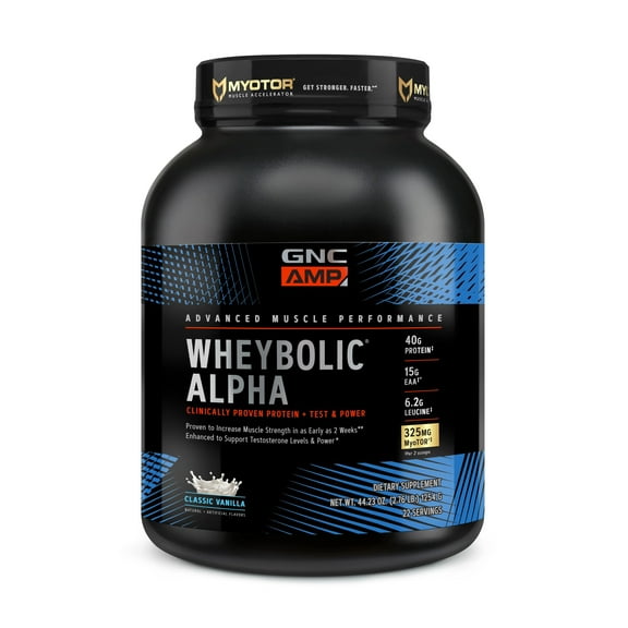 GNC AMP Wheybolic Alpha Clinically Proven Protein Powder, Classic Vanilla, Increases Muscle Strength, Size & Power, 40g Protein, 6.2g Leucine, 15g EAAs, Creatine, 3rd Party Tested, 22 Servings