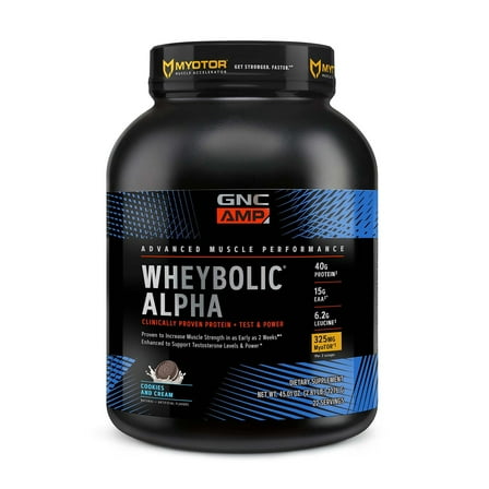 GNC AMP Wheybolic Alpha Whey Protein Powder with MyoTOR | Targeted Muscle Building and Workout Support Formula with BCAA | 40g Protein | Cookies and Cream | 22 Servings