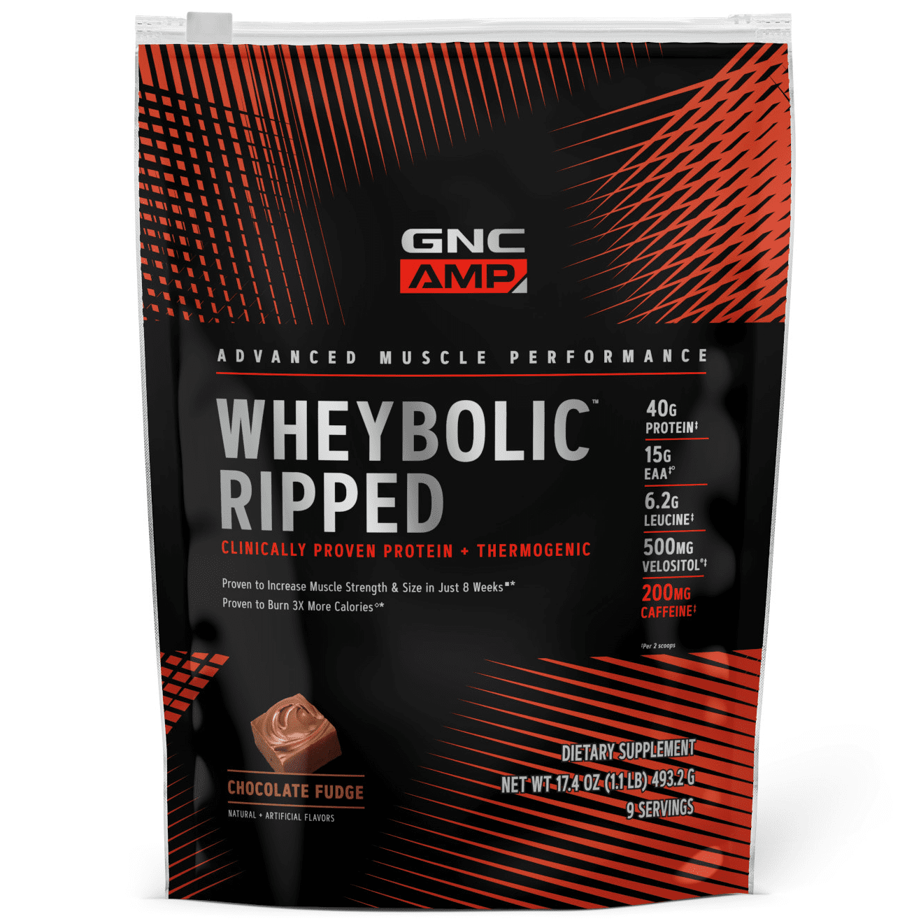 GNC AMP Wheybolic™ Ripped Protein Powder, Chocolate Fudge, 1.1 lbs, 40g