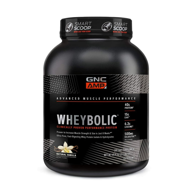 GNC AMP Wheybolic Clinically Proven Protein Powder, Increases Muscle  Strength & Muscle Building, 40g Whey Protein, BCAA, Leucine, 3rd Party  Tested, Natural Vanilla, 25 Servings - Walmart.com