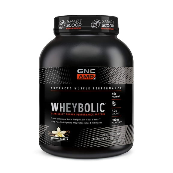 GNC AMP Wheybolic Clinically Proven Protein Powder, Increases Muscle Strength & Muscle Building, 40g Whey Protein, BCAA, Leucine, 3rd Party Tested, Natural Vanilla, 25 Servings