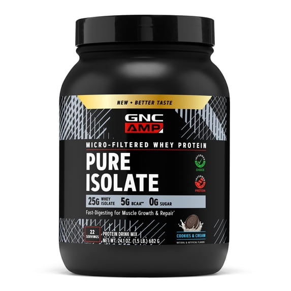 GNC Amp Isolate Cookies & Cream, 22 servings, 25 oz (Pack of 1)