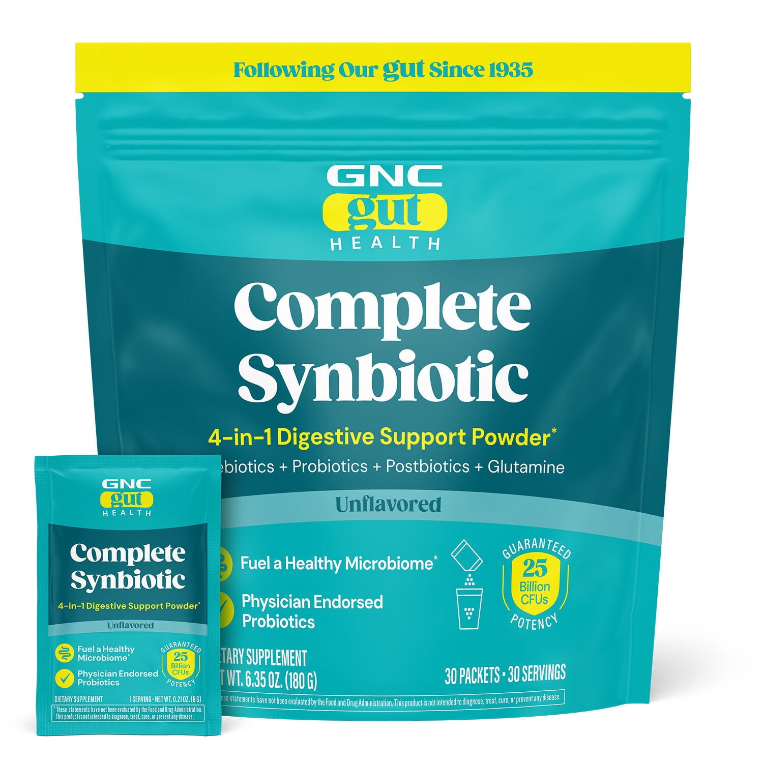 GNC Complete Synbiotic 4-in-1 Digestive Support Powder - Each Servings Contains Prebiotics, Probiotics, Post Biotics, and Glutamine (30 Servings)