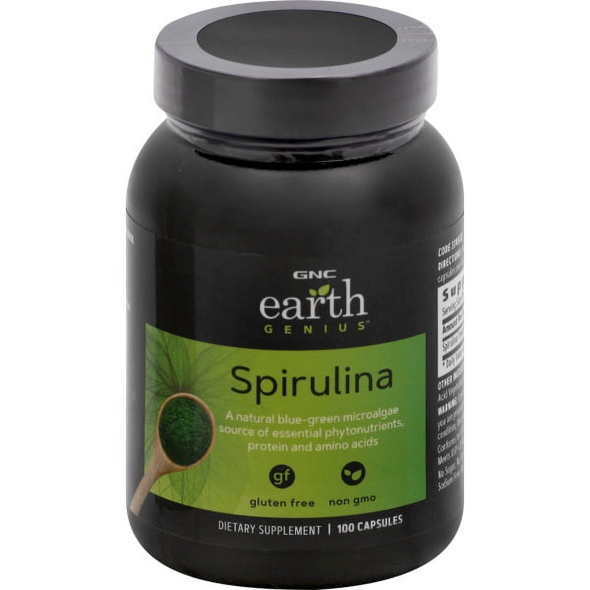 GNC Earth Genius Spirulina, 100 Capsules, Natural Microalgae Source of Protein and Amino Acids