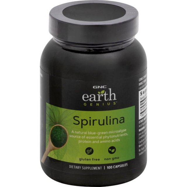 GNC Earth Genius Spirulina, 100 Capsules, Natural Microalgae Source of