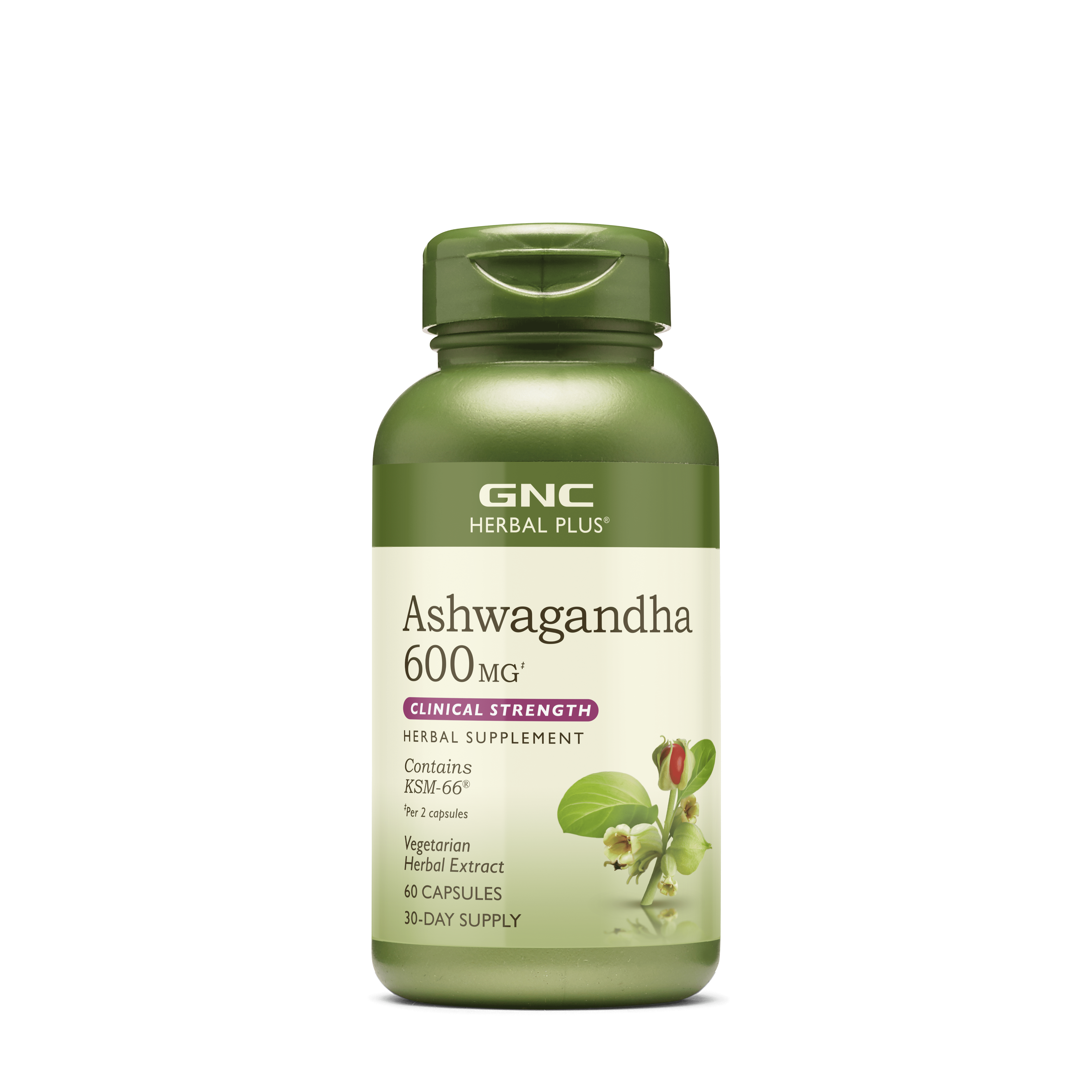 GNC Herbal Plus Ashwagandha 600mg, Stress Relief Support, 60 Capsules