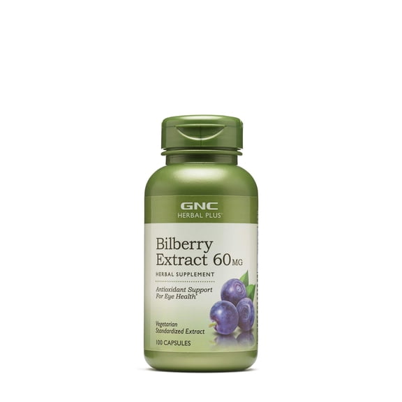 GNC Herbal Plus Bilberry Extract Supplement, Vegetarian, Supports Eye and Health, 100 Capsules, 100 Servings