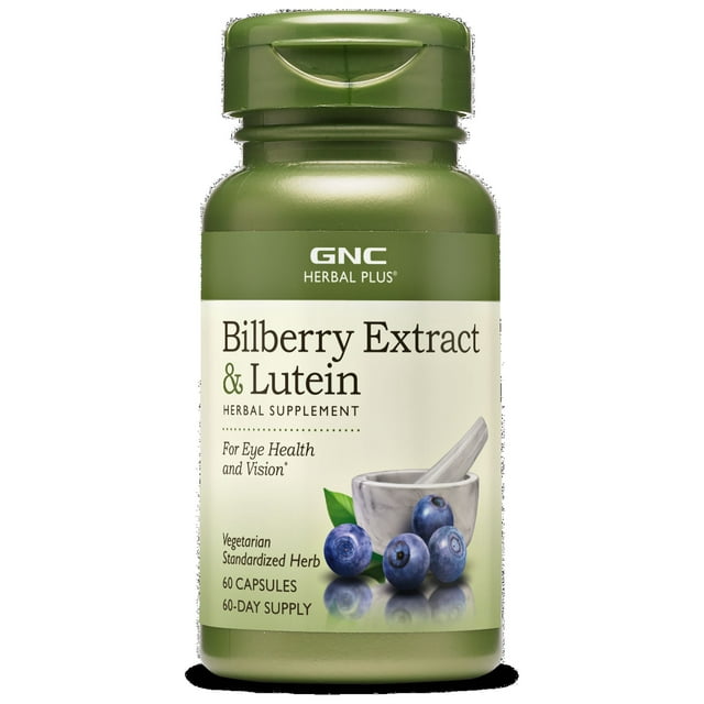 GNC Herbal Plus Bilberry Extract and Lutein Supplement, Vegetarian, Supports Eye and Vision Health, 60 Capsules, 60 Servings