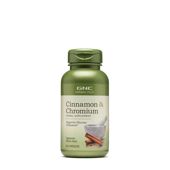 GNC Herbal Plus Cinnamon & Chromium Supplement, Vegetarian, Supports Glucose Utilization, 30 Servings