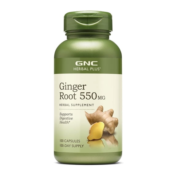 GNC Herbal Plus Ginger Root 550mg Supplement, Supports Digestive Health, 100 Servings