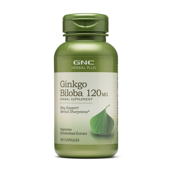 GNC Herbal Plus Ginkgo Biloba 120mg Supplement, Vegetarian, Supports Mental Sharpness, 100 Capsules, 100 Servings