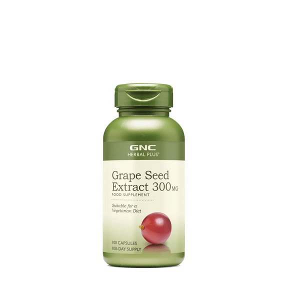 GNC Herbal Plus Grape Seed Extract 300mg Supplement, Vegetarian, Provides Antioxidant Support, 100 Capsules, 100 Servings