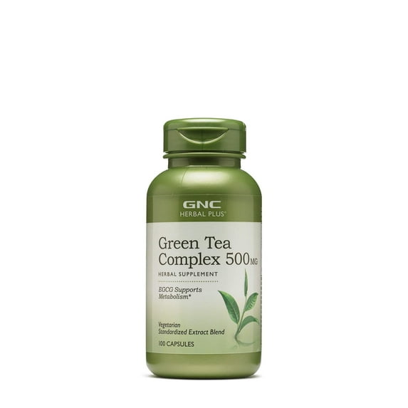 GNC Herbal Plus Green Tea Complex 500mg Supplement, Vegetarian, Supports Metabolism, 100 Capsules, 100 Servings