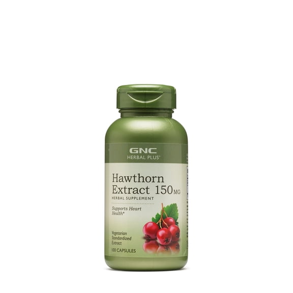GNC Herbal Plus Hawthorn Extract 150mg Supplement, Vegetarian, Supports Heart Health, 100 Capsules, 100 Servings