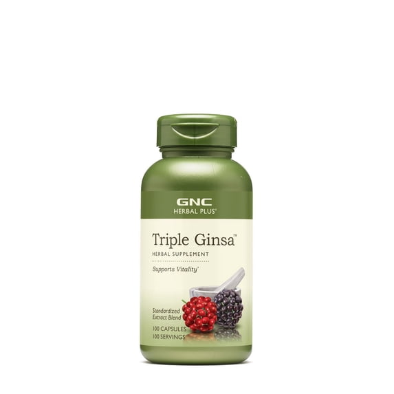 GNC Herbal Plus Triple Ginsa Supplement, Supports Vitality, 100 Capsules, 100 Servings