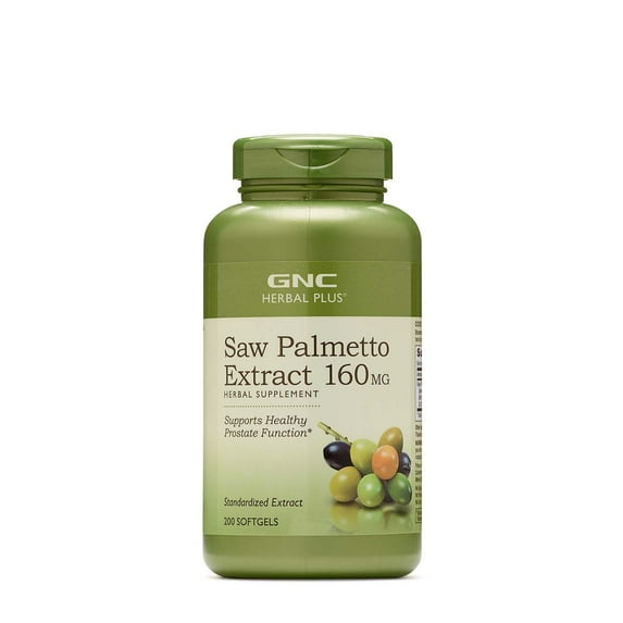 GNC Herbal Saw Palmetto Extract 160mg Supplement, Supports Healthy Prostate Function, 200 Softgels, 200 Servings