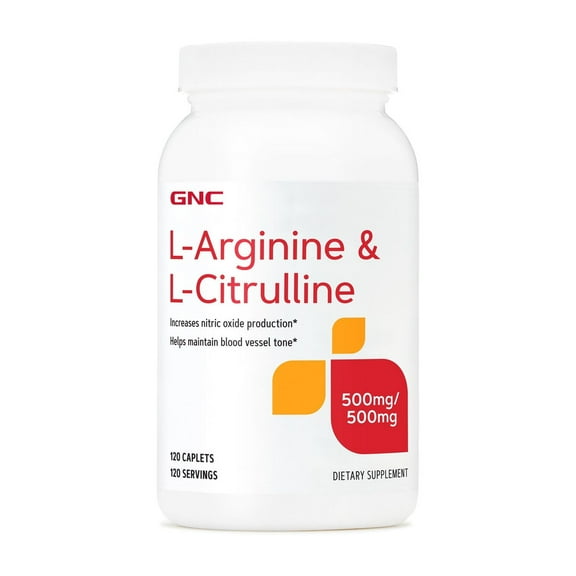 GNC L-Arginine & L-Citrulline 500mg/500mg, 120 Caplets, Increases Nitric Oxide Production