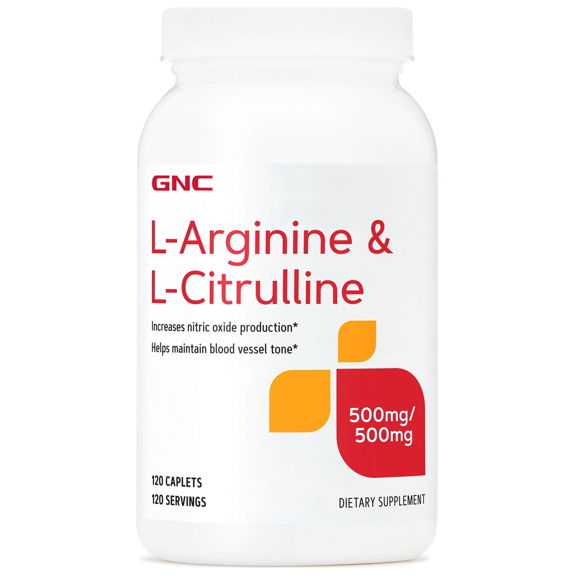 GNC LArginine & LCitrulline 500mg/500mg, 120 Caplets, Increases
