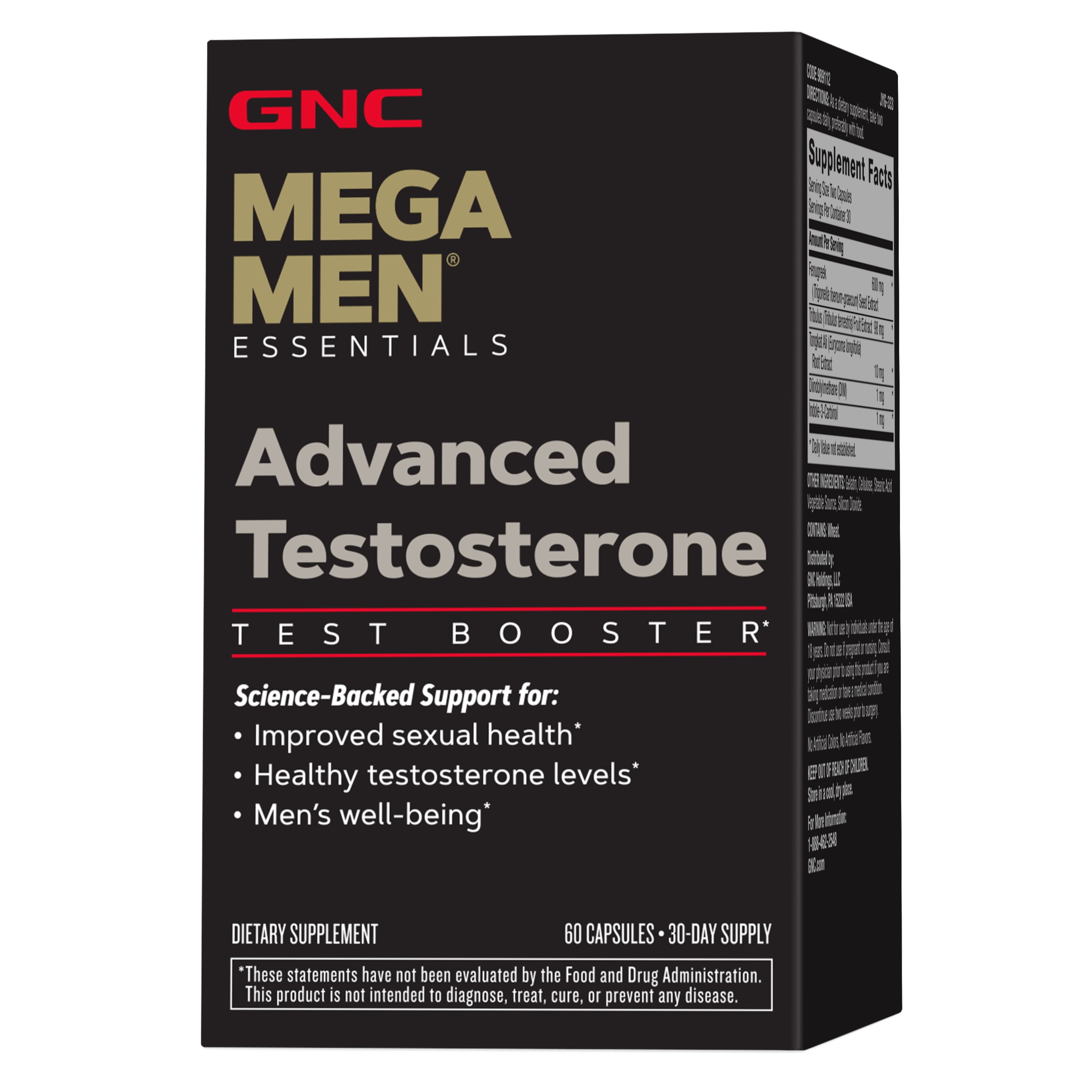 GNC Mega Men Advanced Testosterone, Hormone Support, 60 Ct, Capsule Form, 30 Day-Supply