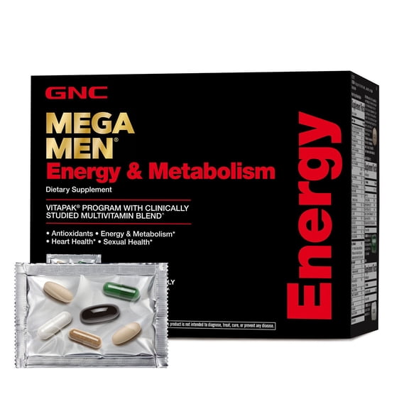 GNC Mega Men Energy and Metabolism Complete Nutrient Vitapak Program, 5 Products in 1, Calorie Burn, Thermogenic, 300mg Caffeine, 30 Count
