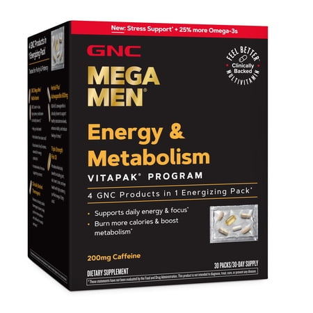 GNC Mega Men Energy & Metabolism Vitapak Program V2, 30 Packs, 1 Month Supply