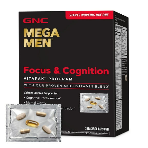 GNC Mega Men Focus and Cognition Vitapak Program, For Complete Nutrition, Clarity, Focus, Energy, Concentration, Works on Day One, 30 Count