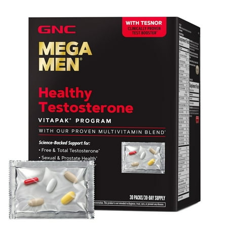 GNC Mega Men Healthy Testosterone Program, Complete Nutrition, 4 Products in 1, Boost Free & Total Test Levels, Sexual Health, Prostate Support, 30 Count