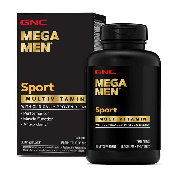 Mega Men Sport Multivitamin Caplets, Clinically Proven to Feel Better, For Athletic Performance Nutrition, Muscle Function, Antioxidants, Energy Production, 180 Count