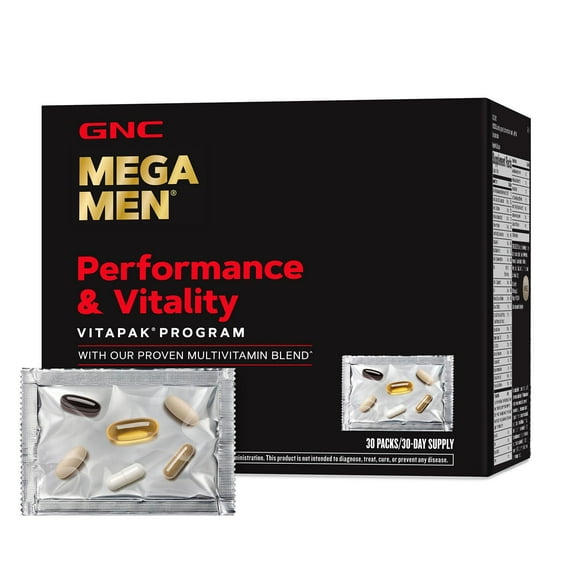 GNC Mega Men Performance and Vitality Vitapak Program, Convenient Complete Nutrition, For Circulation, Blood Flow, Prostate Health, Sexual Function, Horny Goat Weed, 30 Count