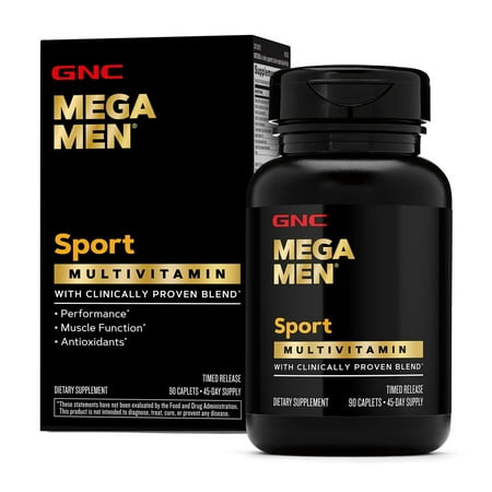 Mega Men Sport Multivitamin Caplets, Clinically Proven to Feel Better, For Athletic Performance Nutrition, Muscle Function, Antioxidants, B Vitamins, 90 Count