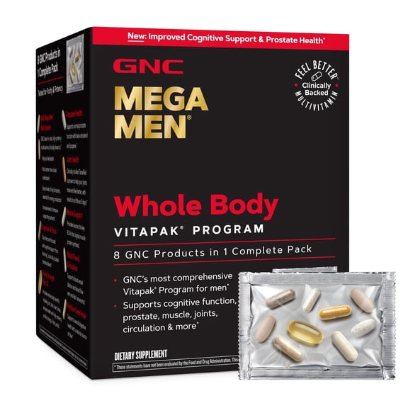 GNC Mega Men Whole Body Ultra Vitapak Program, Best Nutrition Pack for Male Wellness, Convenient, 8 Products in 1 Packet, Memory, with Clinically Proven Ingredients, Joint Support, 30 svgs