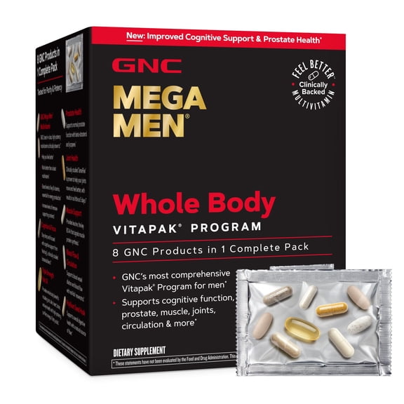 GNC Mega Men Whole Body Vitapak Program, Best Nutrition Pack for Male Wellness, Convenient, 8 Products in 1 Packet, Memory, Joint Support, 30 servings
