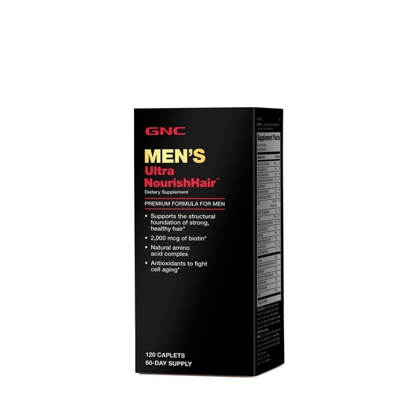 GNC Men's Ultra Nourish Hair Supplement for Men, Supports Strong, Healthy Hair, 120 Caplets