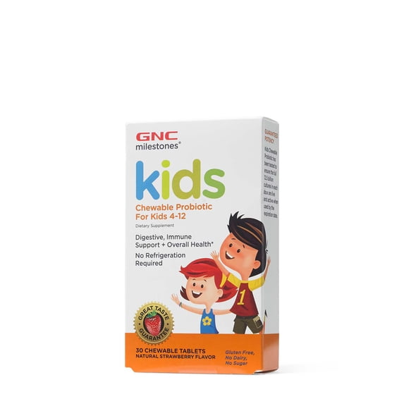 GNC Milestones Kids Chewable Probiotic for Kids 4-12, 30 Chewable Tablets,