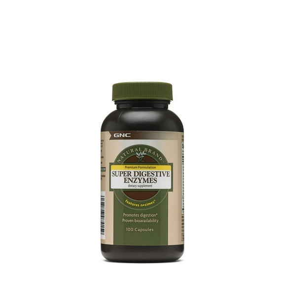 GNC Natural Brand Super Digestive Enzymes | Promotes Protein, Carbohydrate And Fat Digestion | 100 Capsules