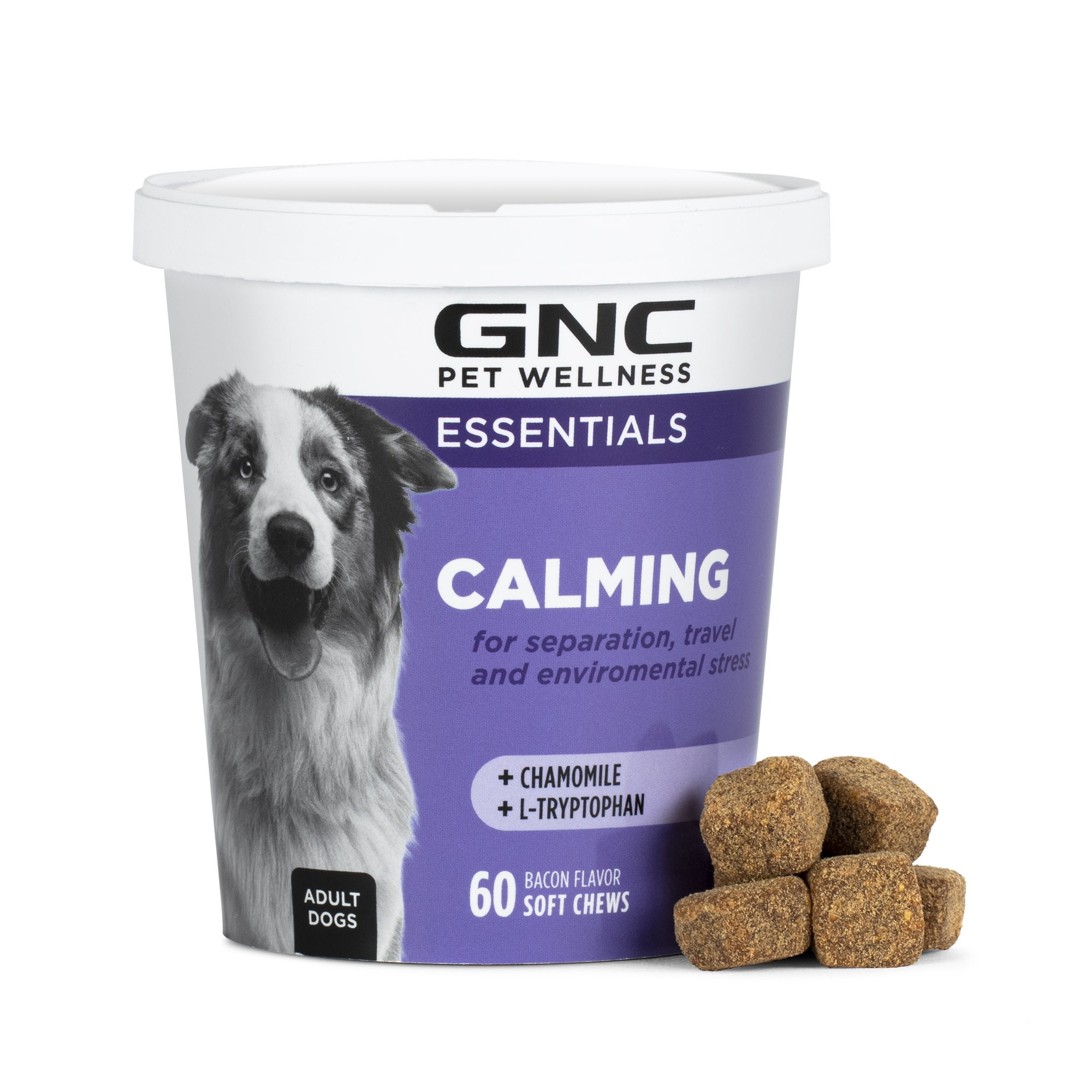 GNC Pet Wellness Essentials Dog Calming & Relaxation for Stress Support Bacon Flavor Chews 60 Ct