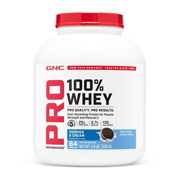 GNC Pro Performance 100% Whey Protein Powder, Cookies & Cream, 25g Protein, 64 Servings