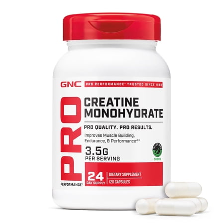 GNC Pro Performance Creatine Monohydrate, Improves Muscle Building, Endurance, Performance, 3.5g, 120 Capsules
