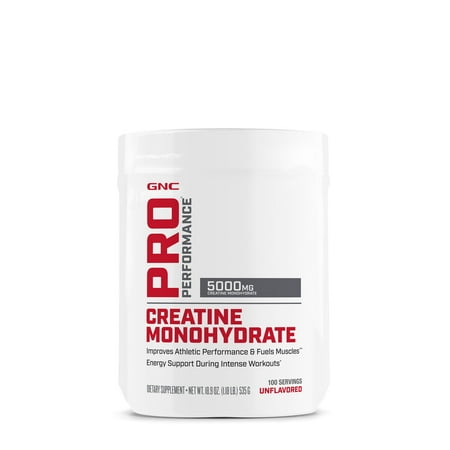GNC Pro Performance Creatine Monohydrate Supplement Powder, For Muscle Building, Energy Production, Endurance, Performance, Unflavored, Gluten Free, 100 Servings