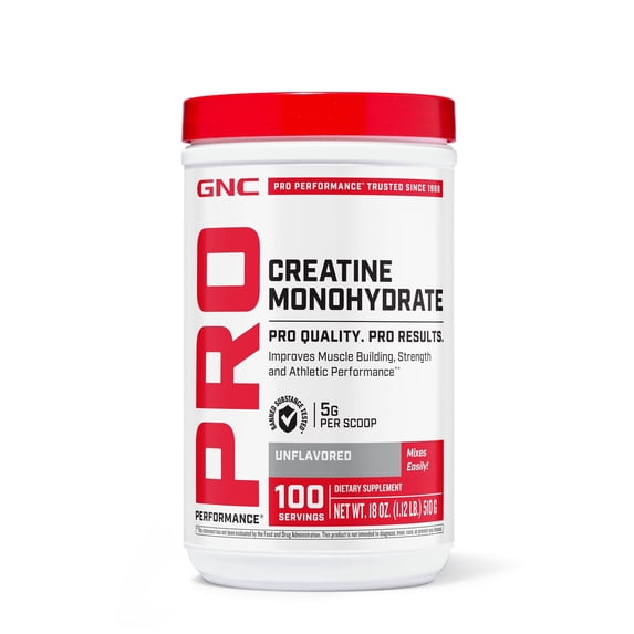 GNC Pro Performance Creatine Monohydrate Powder for Women & Men, 5g Creatine Per Serving, Muscle Building, Energy Production, Endurance, Performance, 100 Servings, 18 oz (Pack of 1)