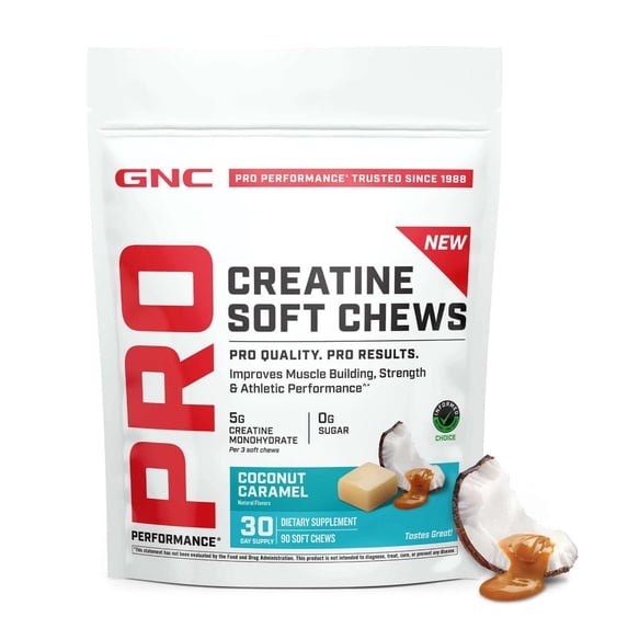 GNC Pro Performance Creatine Soft Chews - Coconut Caramel (30 Servings)