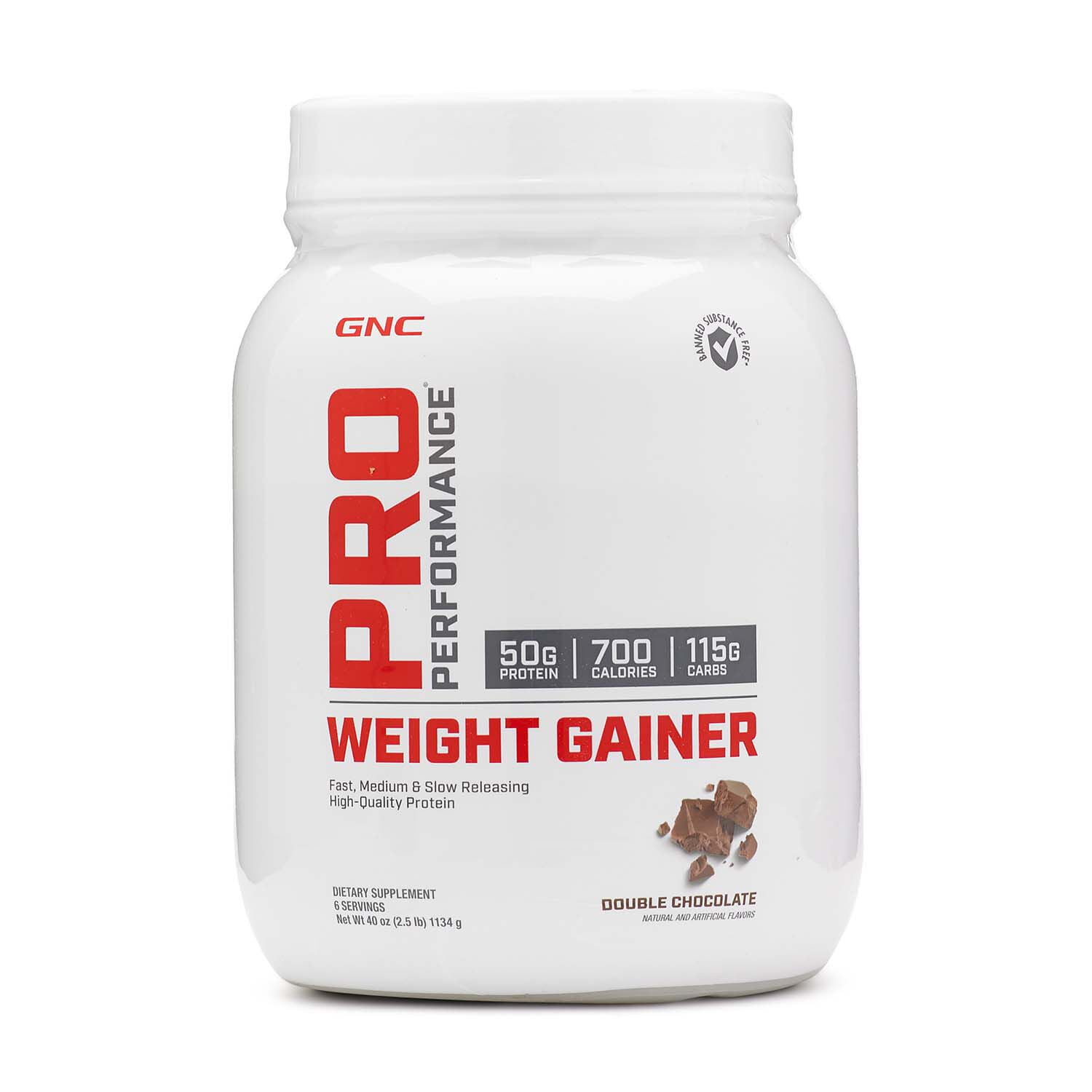 GNC Pro Performance Weight Gainer Protein Powder, Supports Mass and Muscle Recovery, 50g Protein, MCT, BCAA, Double Chocolate, 6 Servings, 2.5 lbs