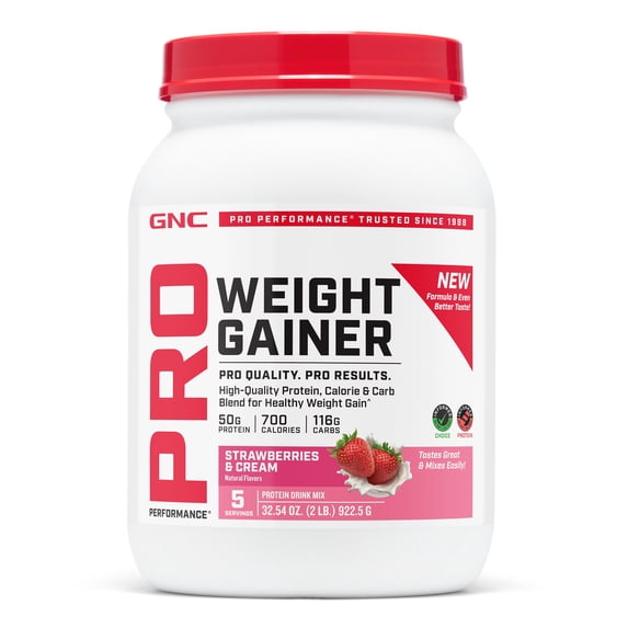 GNC Pro Performance Strawberry Weight Gainer, 5 Servings, 32.54 oz (Pack of 1)