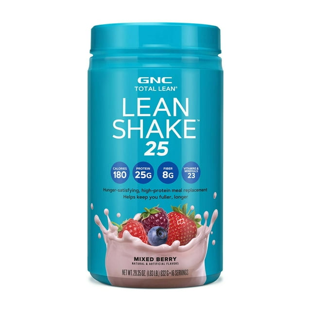 GNC Lean Shake 25 Meal Replacement Powder, Mixed Berry, 25g Protein, High Fiber, Keto Friendly, Weight Management, 16 Servings
