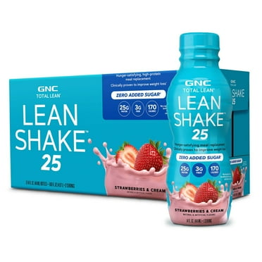 GNC Lean Shake 25 Protein Shake, Meal Replacement, Strawberries and Cream, 25g Protein, Clinically Proven Weight Management, Ready To Drink, Zero Added Sugar, 14 oz Bottles, Pack of 12