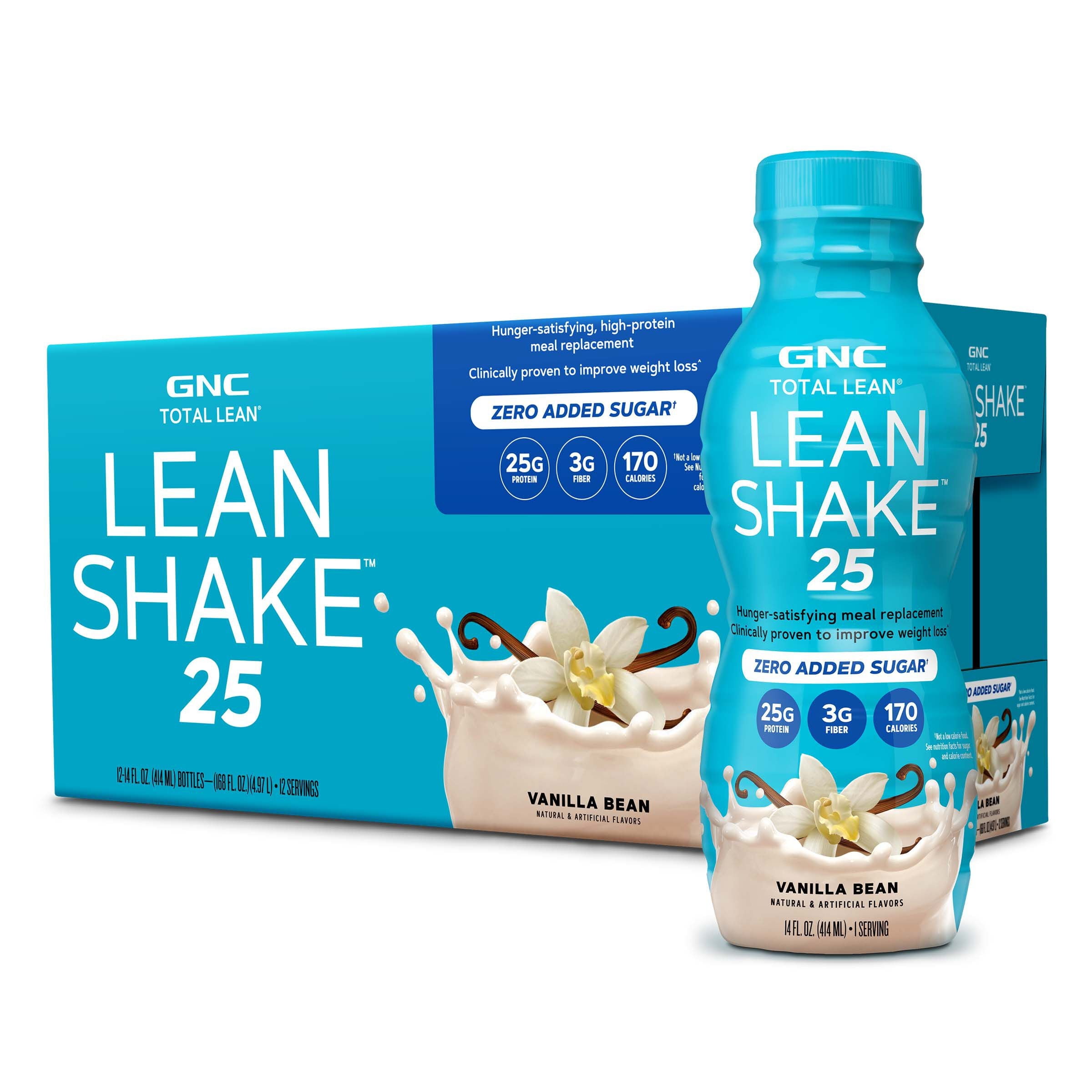 GNC Lean Shake 25 Protein Shake, Meal Replacement, Vanilla Bean, 25g Protein, Clinically Proven Weight Management, Ready To Drink, Zero Added Sugar, 14 oz Bottles, Pack of 12