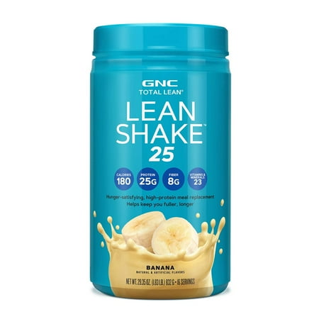 GNC Lean Shake 25 Meal Replacement Powder, Banana, 25g Protein, High Fiber, Keto Friendly, Weight Management, 16 Servings