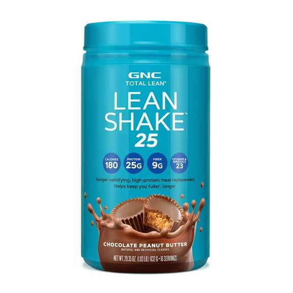 GNC Lean Shake 25 Meal Replacement Powder, Chocolate Peanut Butter, 25g Protein, High Fiber, Keto Friendly, Weight Management, 16 Servings