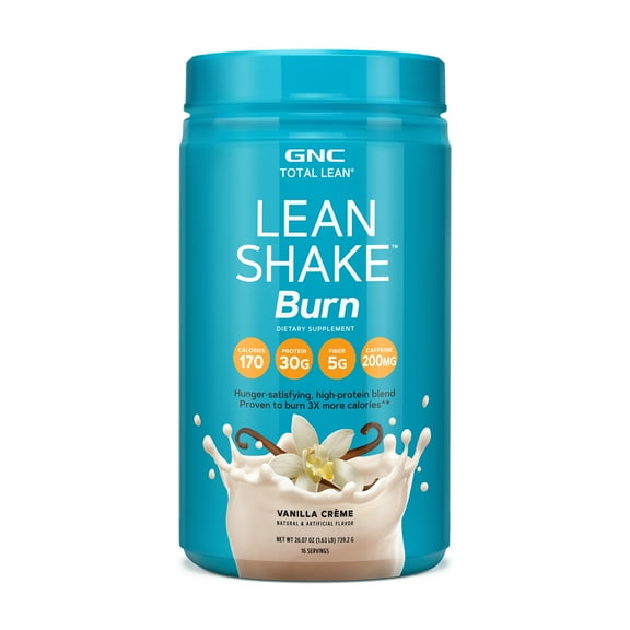 GNC Lean Shake Burn Meal Replacement Powder with Caffeine, Vanilla Creme, 30g Protein, High Fiber, Keto Friendly, Weight Management, Metabolism Boost, Proven Thermogenic, 16 Servings